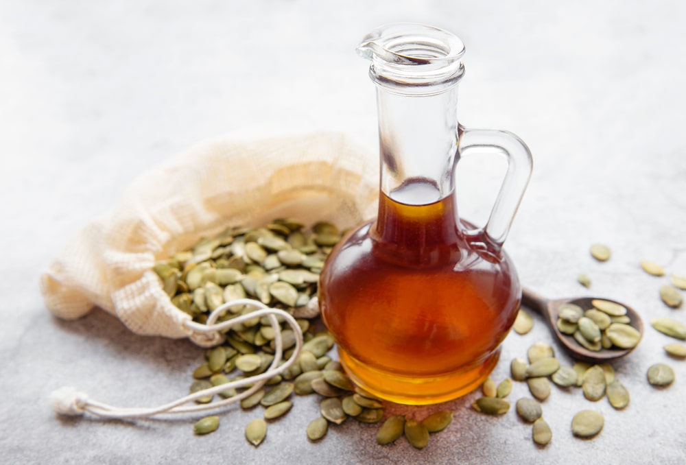 pumkin seeds oil in a bottle
